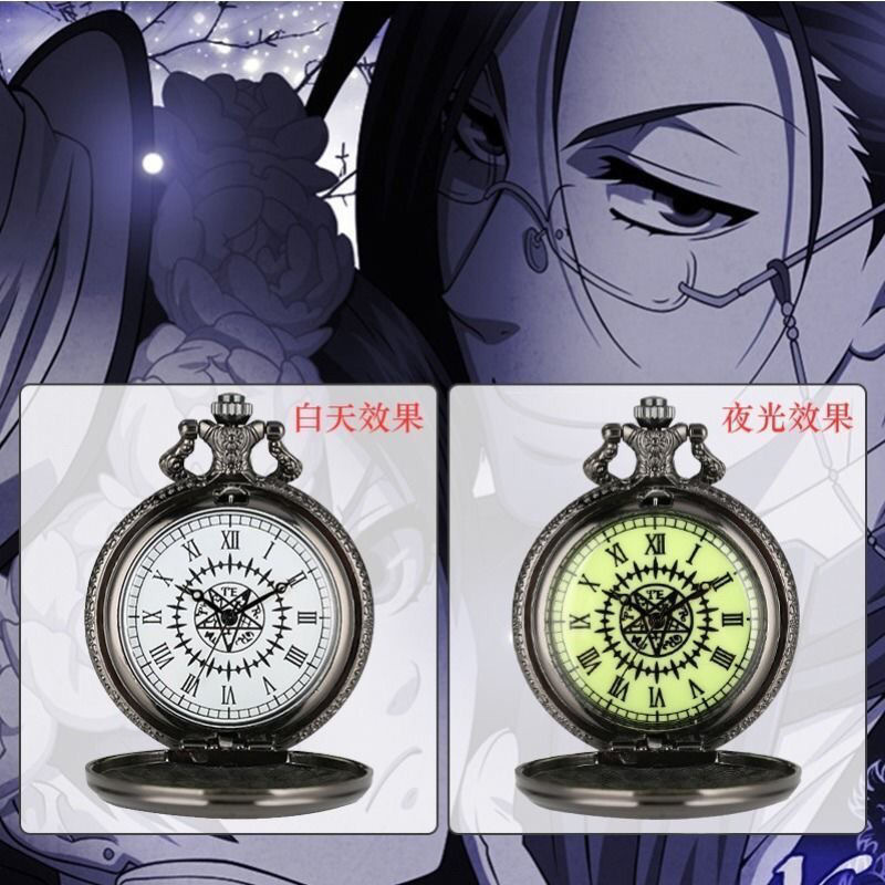 Deed Black Deacon Pocket Watch Roman Numeral Flip Luminous Necklace Watch Hollow Petal Quartz Hanging Watch for Men and Women Students