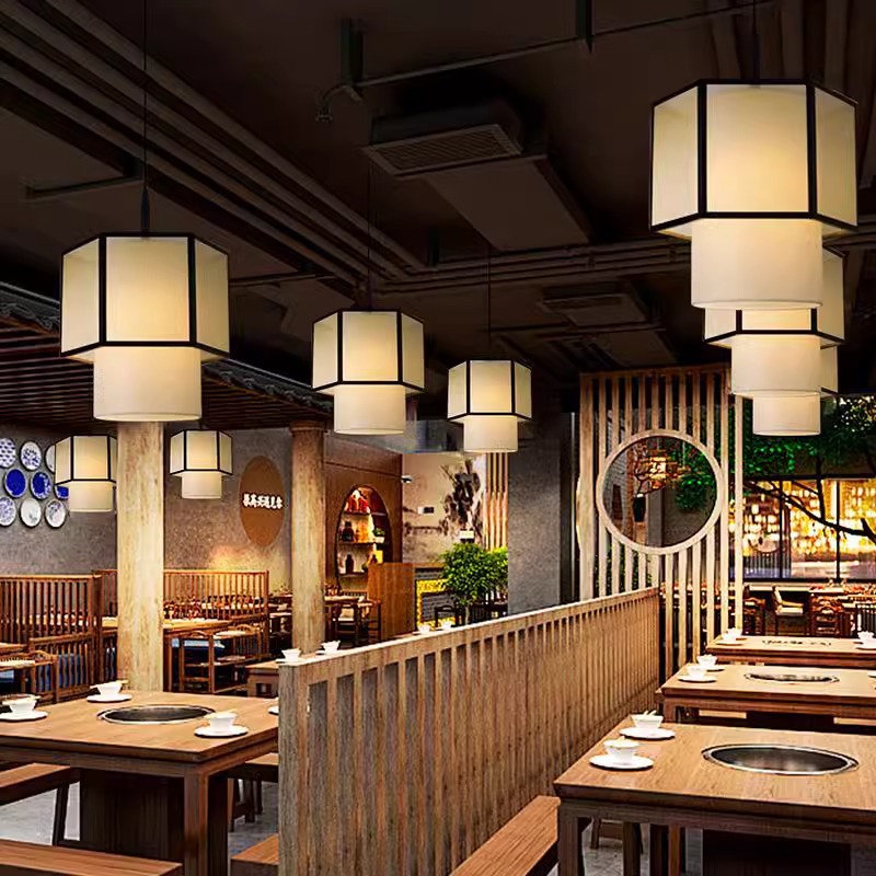 New Chinese Hot Pot Restaurant Chandelier with Spotlights Catering Restaurant Hotel Private Room Zen Retro Lamps Chinese Style Lanterns