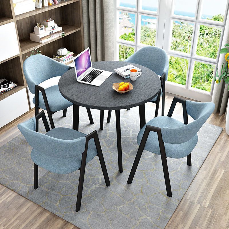 Modern Simple Household Small Apartment Round Table Sales Department Milk Tea Shop Dining Table Nordic Light Luxury Style Negotiation Table and Chair Combination
