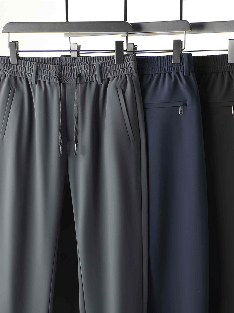 Winter middle-aged men's business casual autumn and winter elastic waist pants fleece-lined thick milk silk father pants