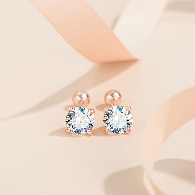 Sterling silver S925 Mossan drill screw earrings simple classic style ear hole D color VVs1 four-claw earrings exquisite