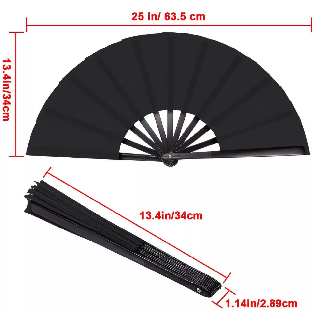 33.3cm All Black 33cm Plastic Kung Fu Fan Amazon Best-Selling Ringing Fan Martial Arts Fan Can Add Logo and Can Be Equipped with Fan Bag