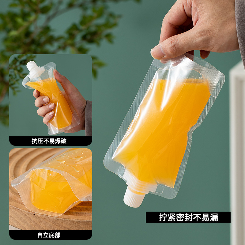 Self-supporting suction nozzle bag soybean milk tea beverage packing bag disposable juice bag liquid packaging bag suction nozzle bag transparent