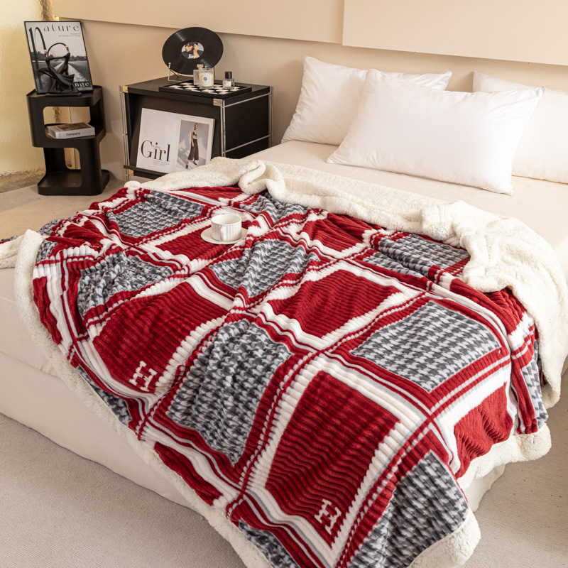 2025 New Drafted Printed Lamb Fleece Thickened Cover Blanket Multi-purpose Blanket Cross-border Four Seasons General Office