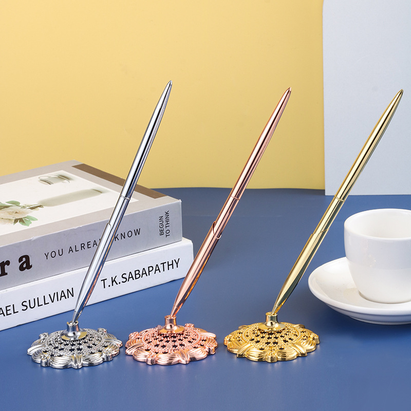 Table pen pedestal set copper rod electroplating gift advertising pen Enterprise Bank counter signature pen manufacturers wholesale