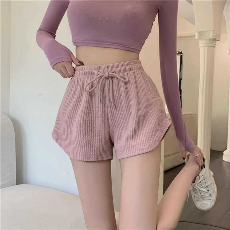 Sports Shorts Women's Waffkle Casual All-match Home A- line Pants Drawstring Outer Wear New High Waist Slim-fit Shorts