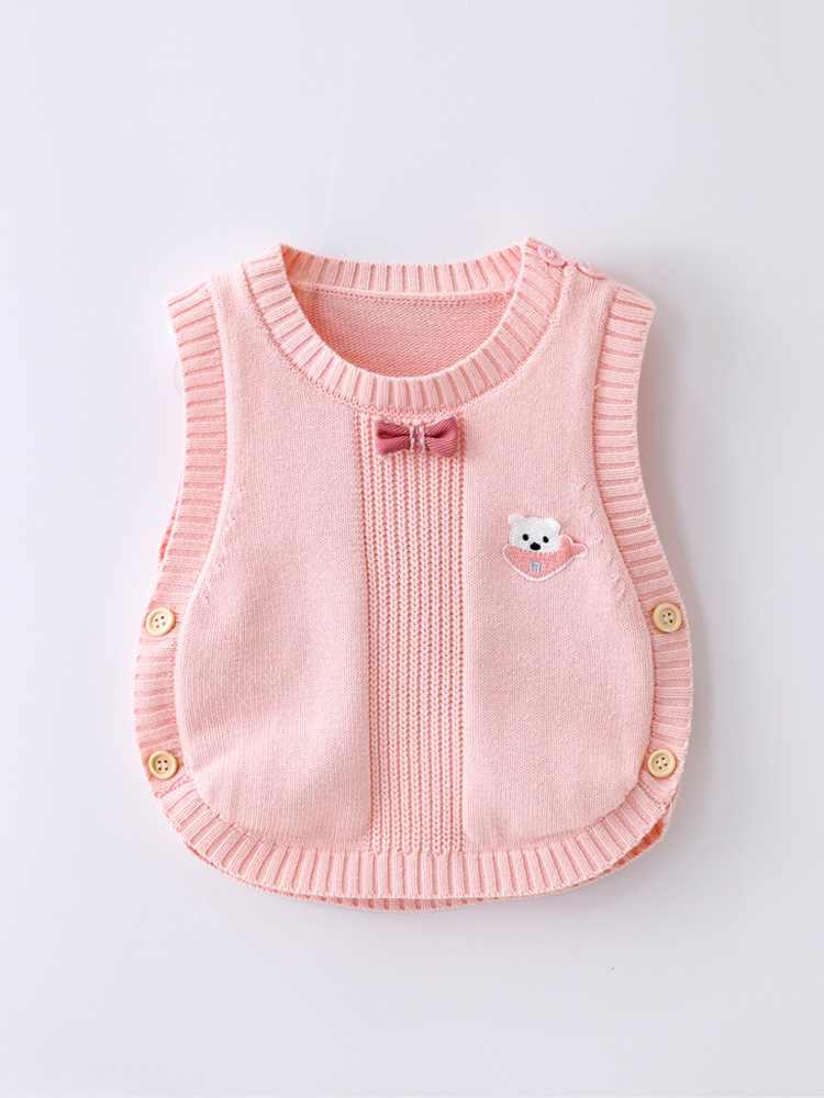 Baby spring and autumn sleeveless top baby small bow tie knitted vest wholesale boys and girls solid color cotton vest