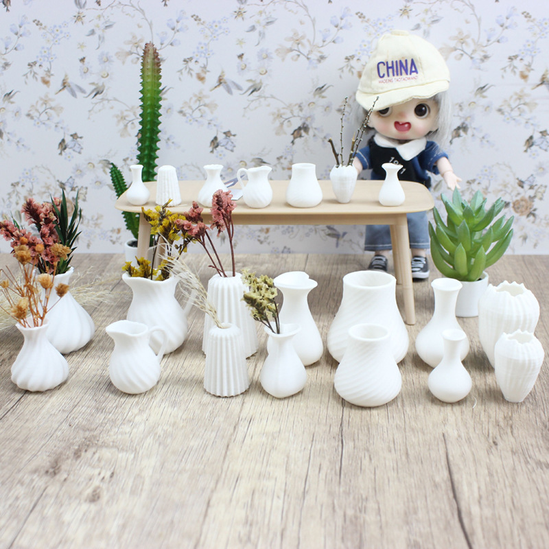 Dollhouse12 doll house mini white art vase can be inserted vase miniature scene shooting ornaments