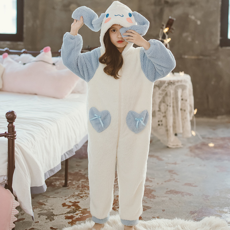 Girls' Autumn and Winter One-piece Pajamas Flannel One-piece Girls' Thickened Baby's Cute Cinnamon Dog and Velvet Pajamas