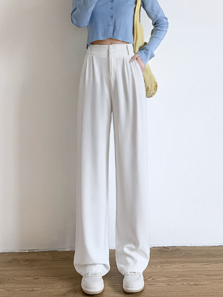 High-grade Drop Sense Casual Suit Pants Women's 2025 Spring and Autumn New Straight High Waist Drop Sense Ice Silk Wide-leg Long Pants