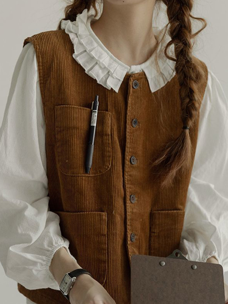 Japanese Style Corduroy Vest Women's 2025 Spring New Retro Sleeveless Top Vest Student Outer Vest Jacket