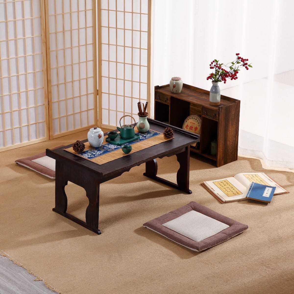 Tatami Coffee Table Solid Wood Home Low Table Tea Table Small Kang Table Folding Bay Window Table Balcony Table Small Coffee Table Japanese Style