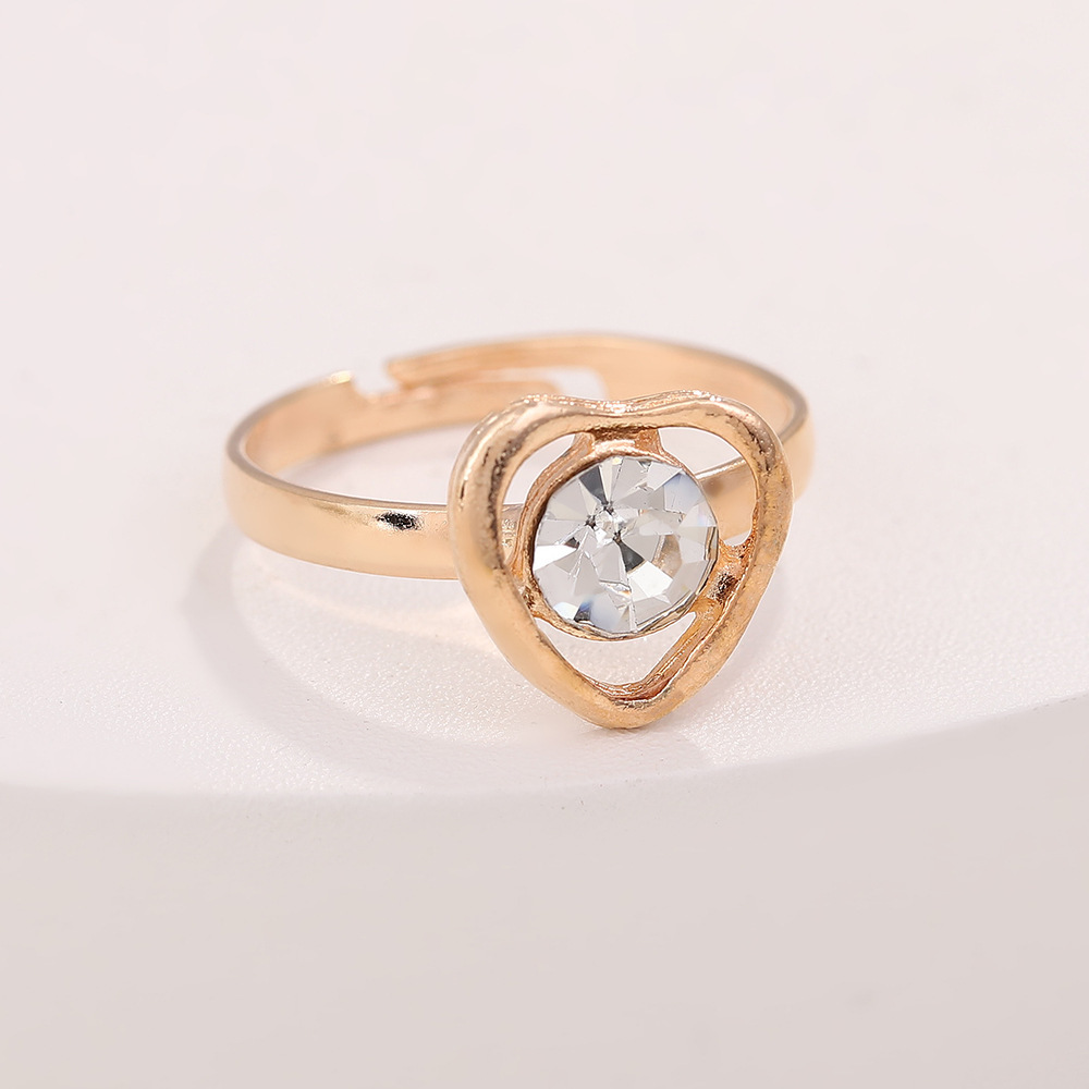 Amazon Cross-border European and American Crystal Love Jewelry Fashion Temperament Peach Heart Necklace Earrings Ring Bracelet Four-piece Set