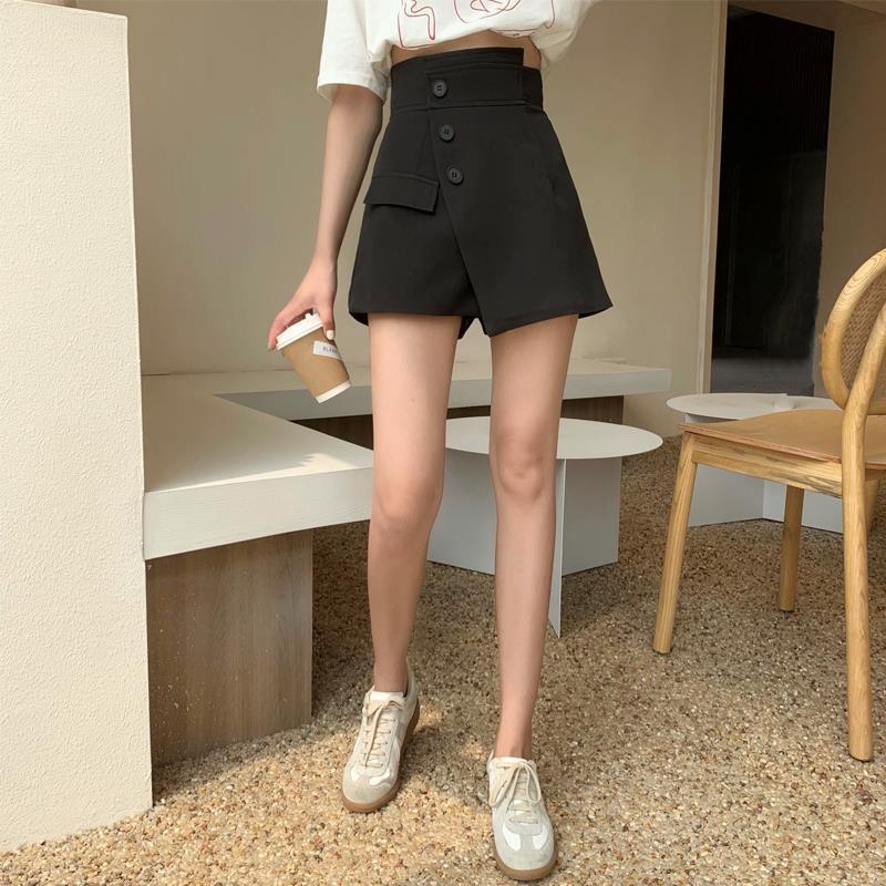 Large Size Skirt Chubby Girls Summer High Waist A- Line Skirt Slimming Irregular Black Culottes 2021 New Short Skirt