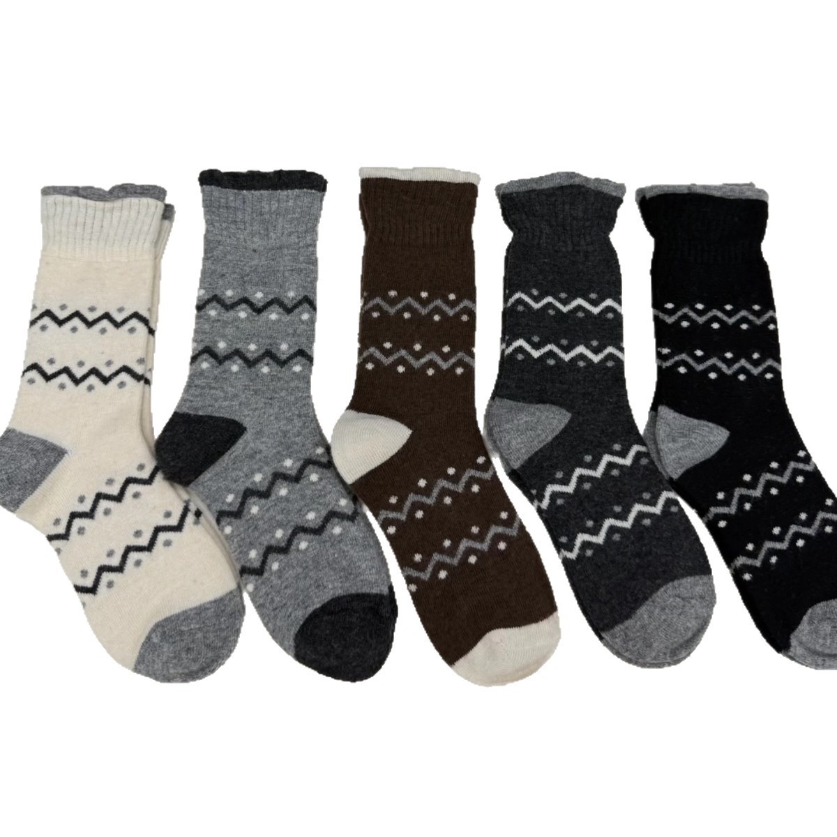 Autumn and Winter Wool Soft Thick Warm Striped Polka Dot Fair Isle Retro Slouch Socks for Women Mid-Calf Sweet Ins