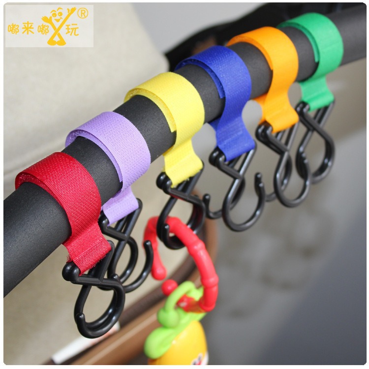 Infant Stroller Hook, Colorful Velcro Hook, Household Hook, Multi-Purpose Stroller with Double Ring Combination Hook