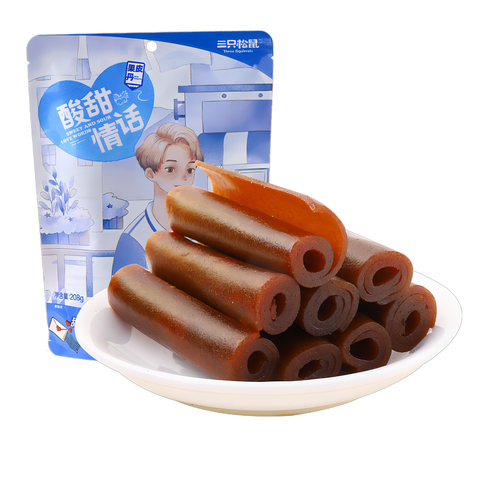 [Three Squirrels Rolled Fruit Peel 208G/Bag] Snack Preserved Fruit Hawthorn Candied Roll Hawthorn Slices