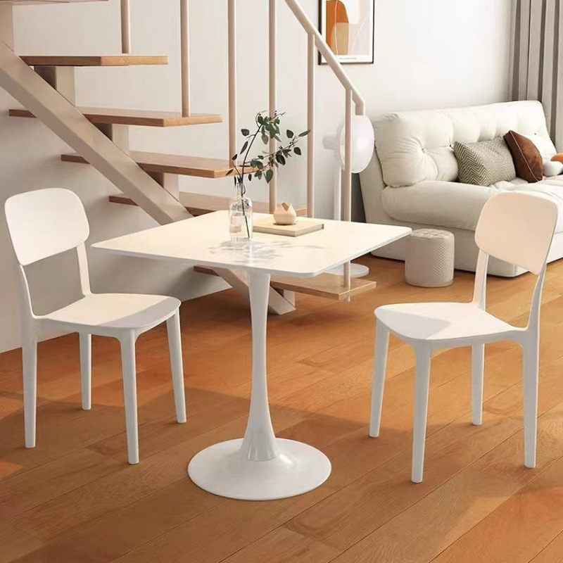 Simple Modern Household White Square Dining Table and Chair Combination Slate Small Apartment Dining Table Negotiation Reception Small Square Table