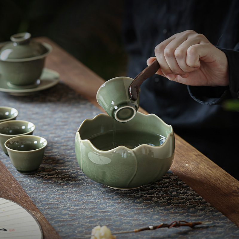 JHuan Yue Kiln Celadon Tea Washing Ceramic Tea Dregs Tank Household High-end Water Pon Washing Tea Bowl Kung Fu Tea Set Accessories