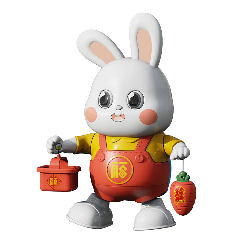 Children's Day Electric Dancing Little Lucky Rabbit Tiktok Version Robot with Lights and Music Educational Light-Up Toy 61