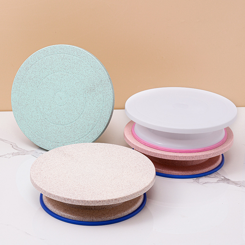 Upgraded Version of Cake Turntable with Glue Strip, Non-Slip Decorating Table, Biodegradable Wheat Straw Turntable, DIY Baking Tools