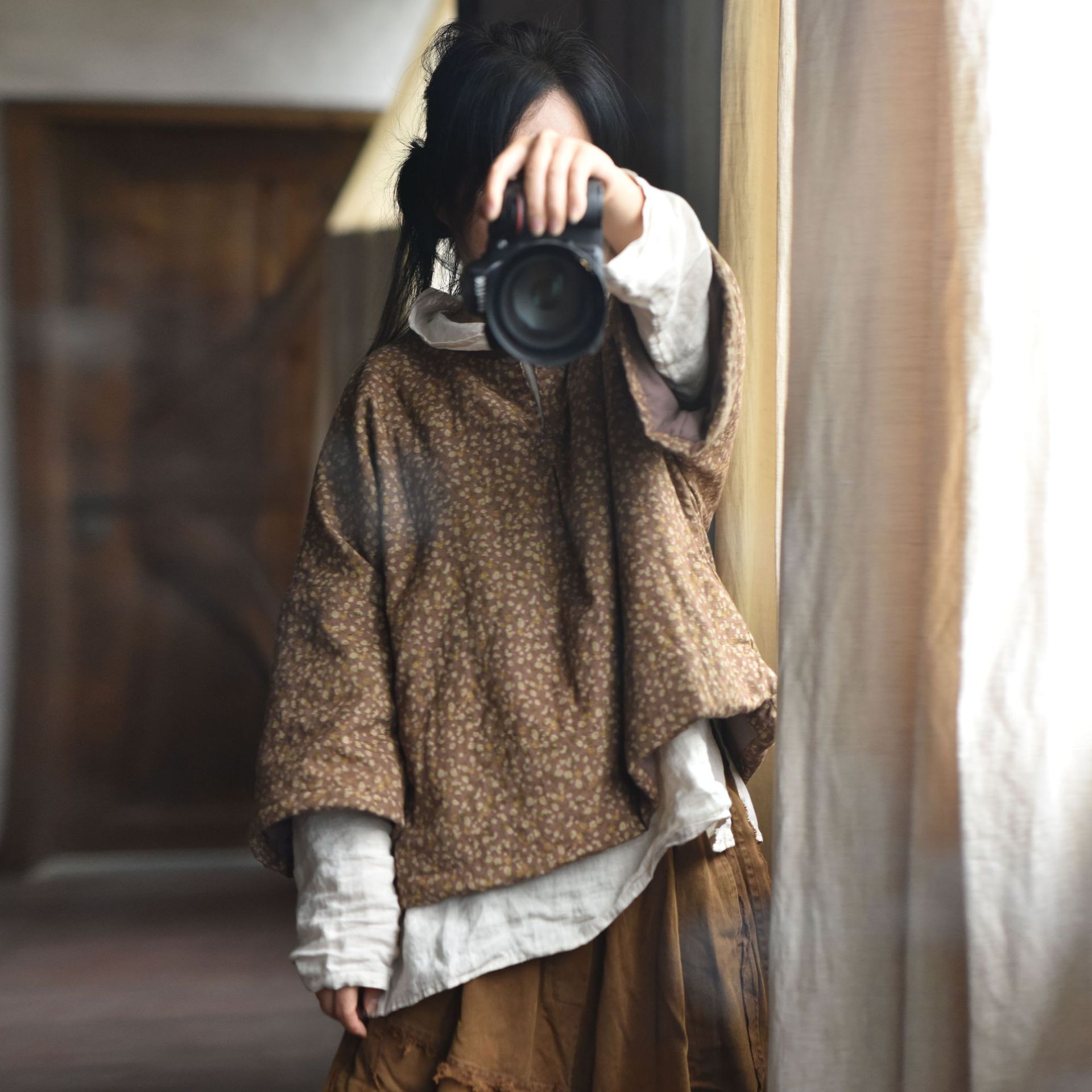 4104 autumn and winter New loose cotton and linen pastoral style small floral cotton-padded jacket retro artistic quilted jacket cotton-padded jacket