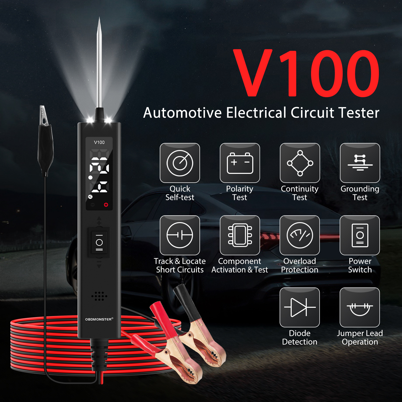 Кросс-бордерный новый V100 детектор цепи автомобиля с интеллектуальным анализом диагностическим инструментом для диагностики аккумулятора