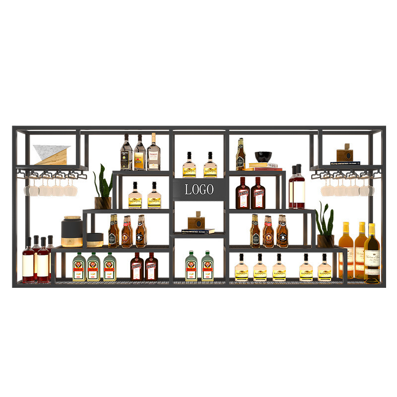 Industrial Style Storage Display Rack Bar Wall Wine Cabinet Storage Rack Restaurant Wine Rack Wall-Mounted Bar Table Wine Rack