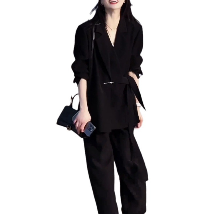 [Ready Stock] 2024 Plus Size Women's Spring & Fall Slightly Fat mm Suit Design Suit Wide-Leg Pants Two-Piece Set 235