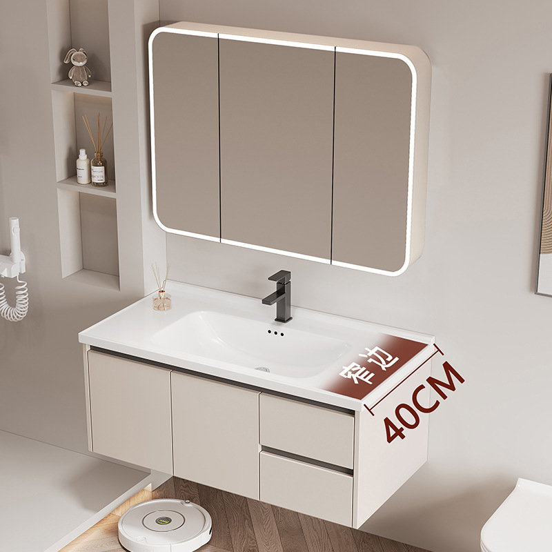 Алюминиевый шкаф для ванной 40 см с раковиной, интегрированная керамическая раковина