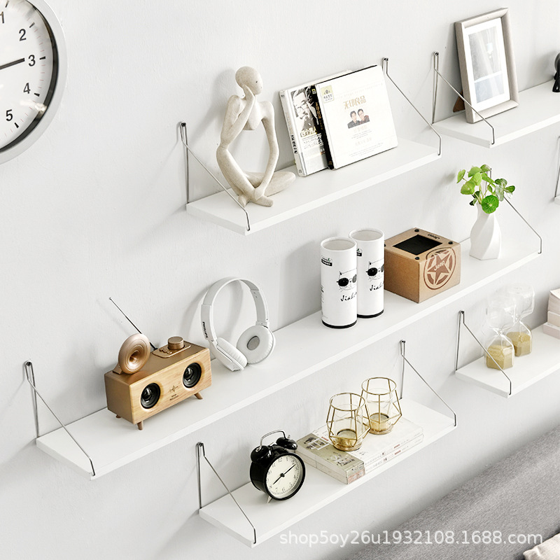 Wall Storage Rack Without Punching One-Word Partition Wall Hanging Wall Bookshelf Room Living Room Bedroom Wall Decoration Wooden Board