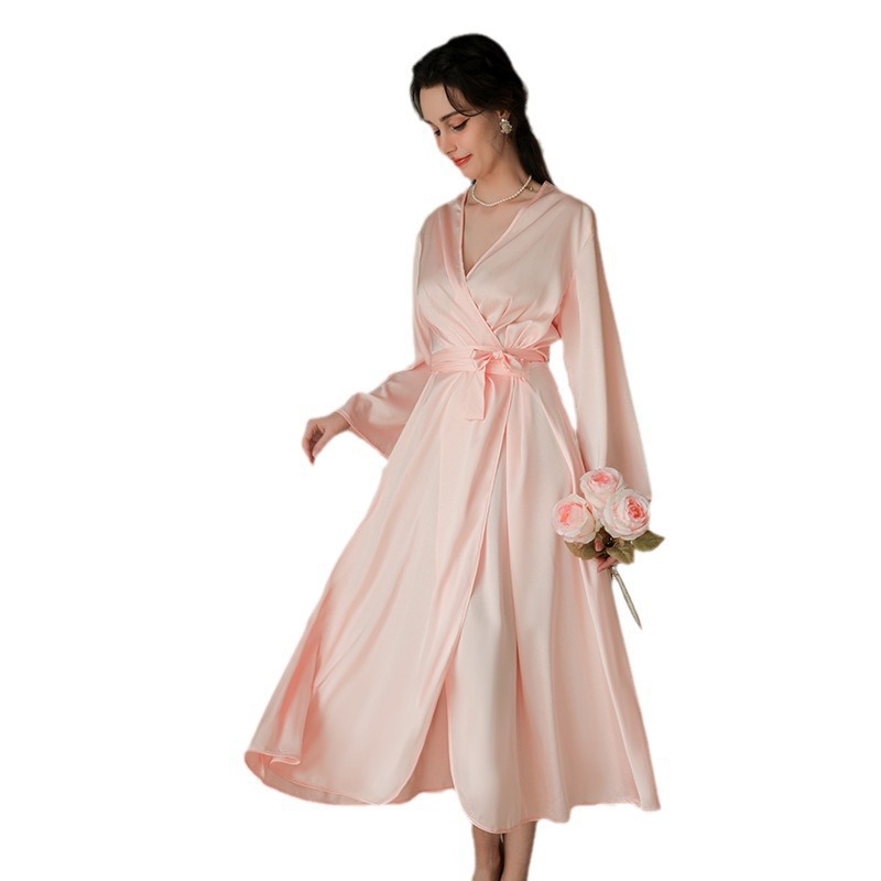 bride morning gown female red nightgown wedding makeup bridesmaid group wedding kimono satin long bathrobe