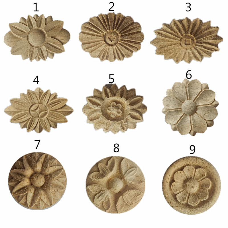 Dongyang wood carving European style wood carving decals decorative carved wood flower furniture door flower round flower piece solid wood small round flower