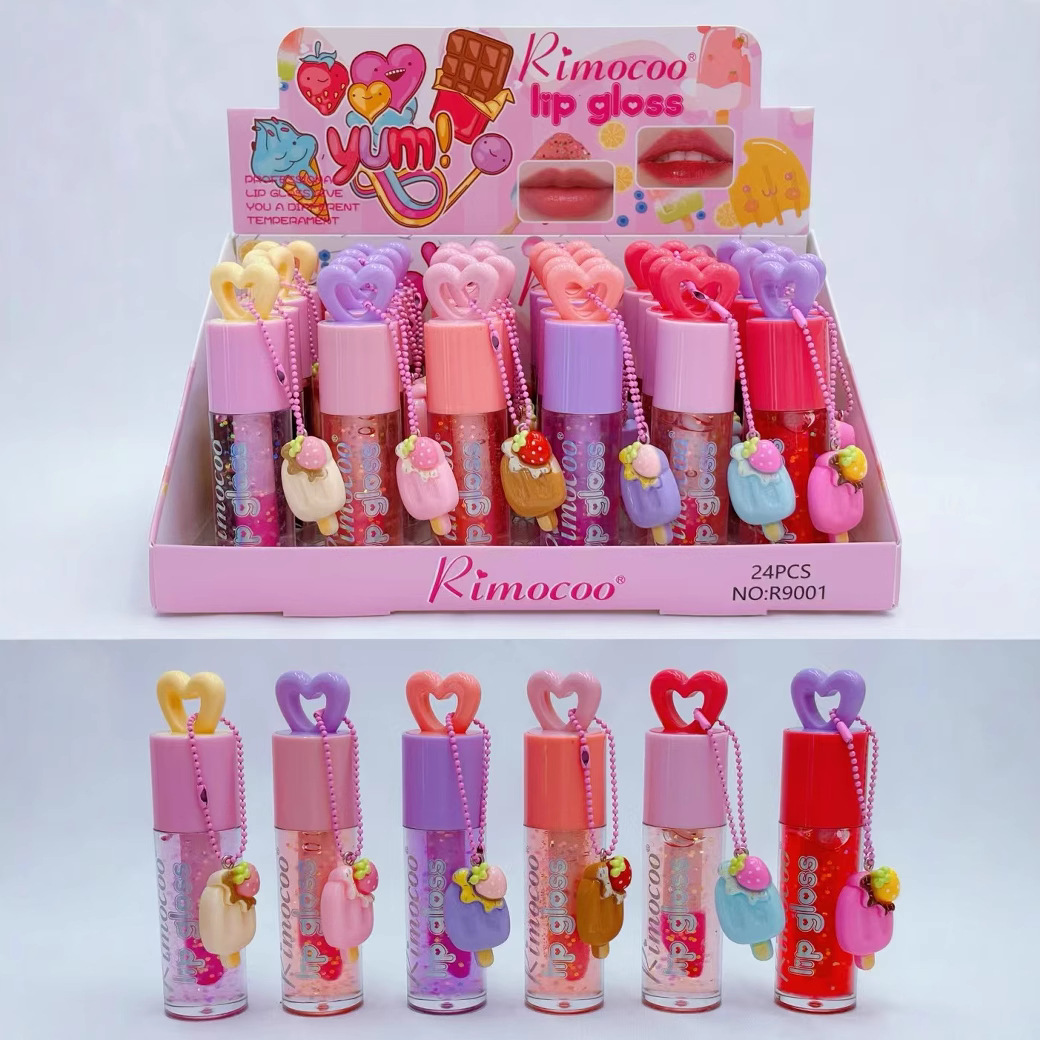 Cross-Border New Style Fur Ball Pendant Lip Gloss Lipstick Water Lip Glaze Moisturizing Water Gloss Lip Gloss Long-Lasting Moisturizing Lip Gloss