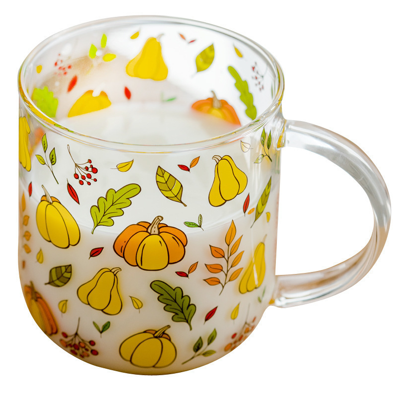 Heat-Resistant Glass Mug with Handle, Cute Breakfast Milk Cup