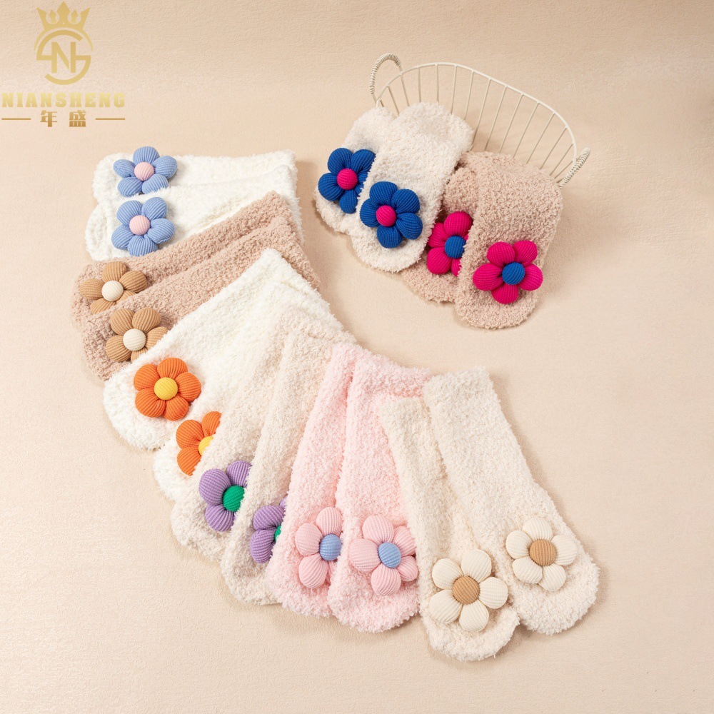 Cross-Border Hot Selling Baby Petal Breathable Socks Baby Thickened Warm Non-Slip Socks European and American Children's Sunflower Foot Socks