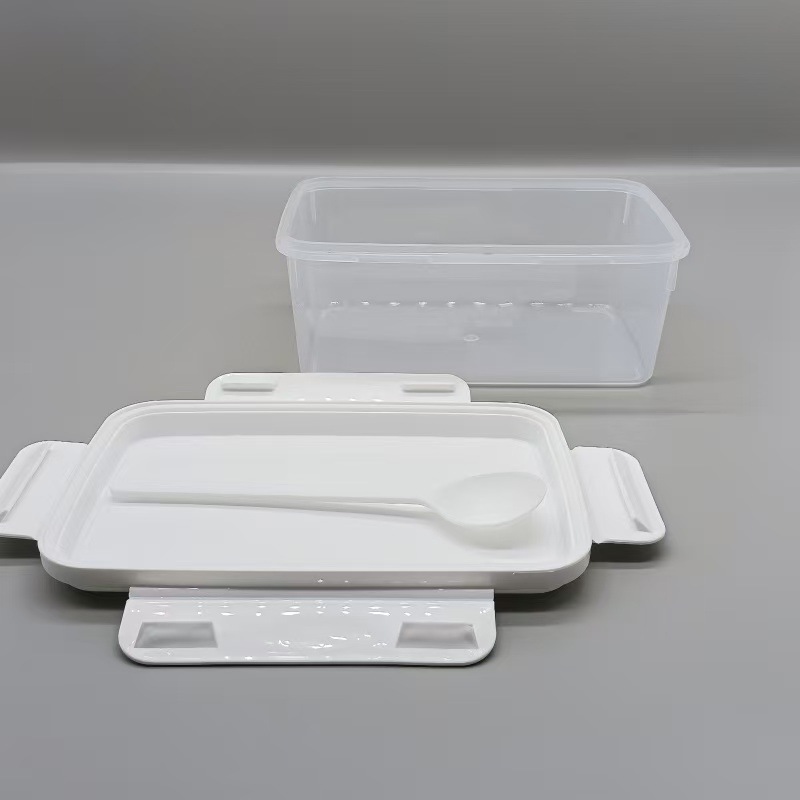 Western Region Spring Run Pp5 Transparent Rectangular Yogurt Lunch Box with Lid Spoon Sealed Fresh-Keeping Plastic Box Food Grade