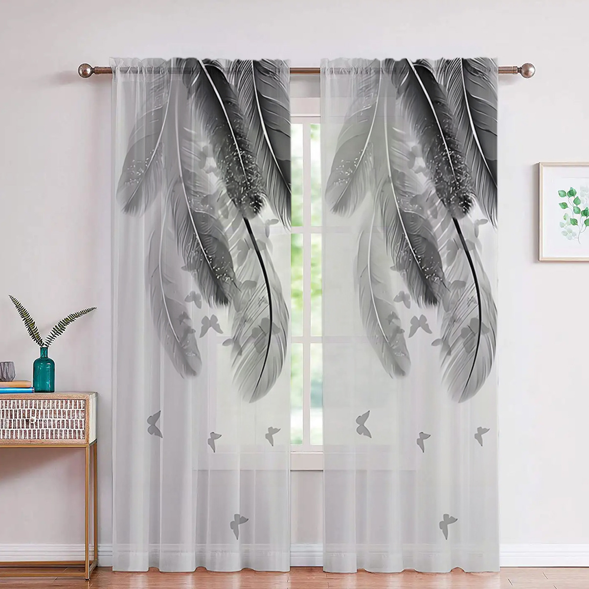 Jit Delivery Is Exclusively for Factory Direct Sales of Gray Coconut Leaf Nordic Style Digitally Printed Processed Curtains and Sheer Curtains That Allow Light to Pass through