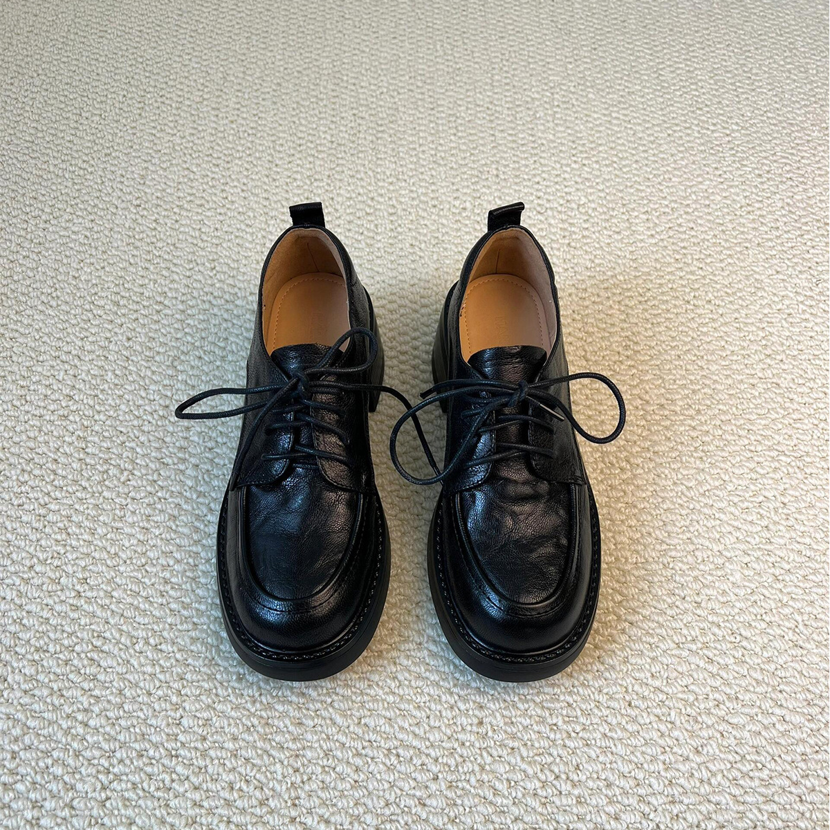 Лоферы с толстой подошвой в колледжском стиле для женщин, из овчины, универсальные плоские туфли из натуральной кожи, повседневные маленькие кожаные туфли