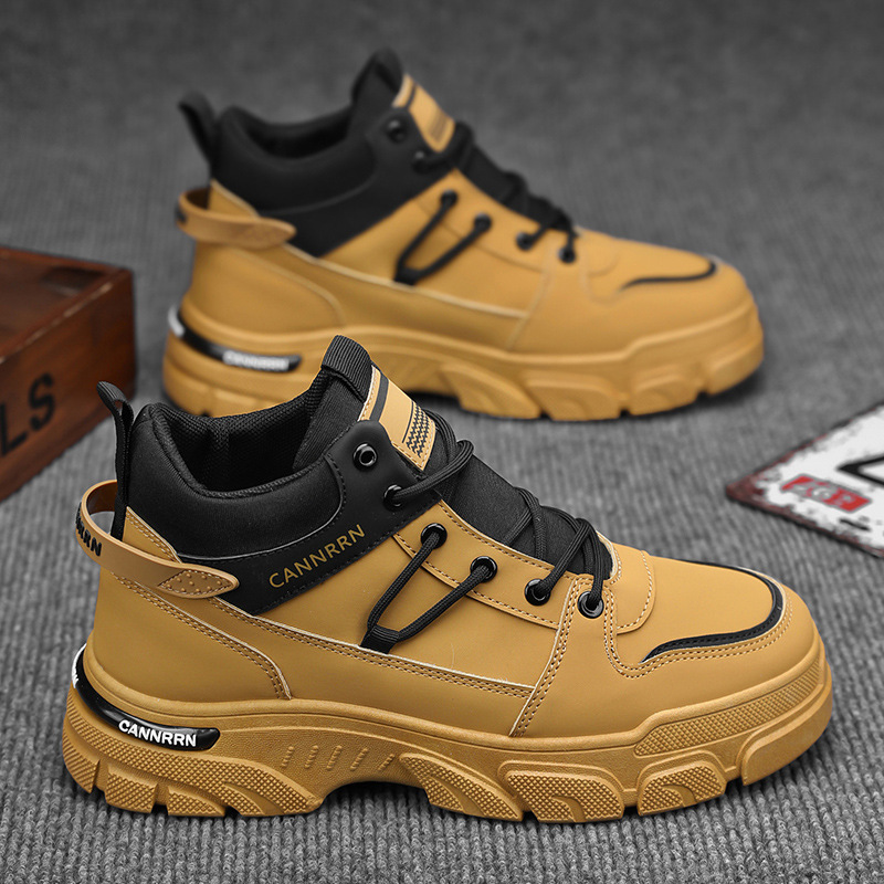 Осенние мужские туфли, новые, высокие ботинки Мартины, модные, рабочие туфли, нескользящие