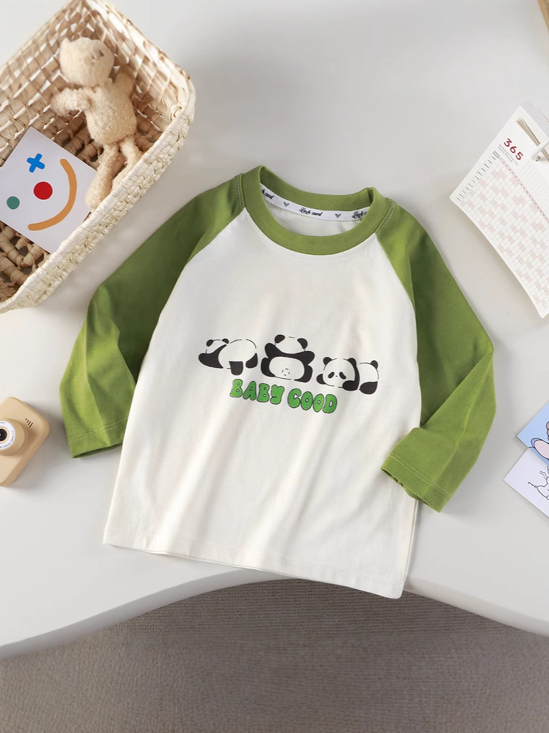 2025 New Kidsren's T-Shirt Pure Cotton Boys' Tops Long-Sleeved Single-Piece Baby Girl's Category a Pure Cotton Clothes Cartoon Trendy Kidsren