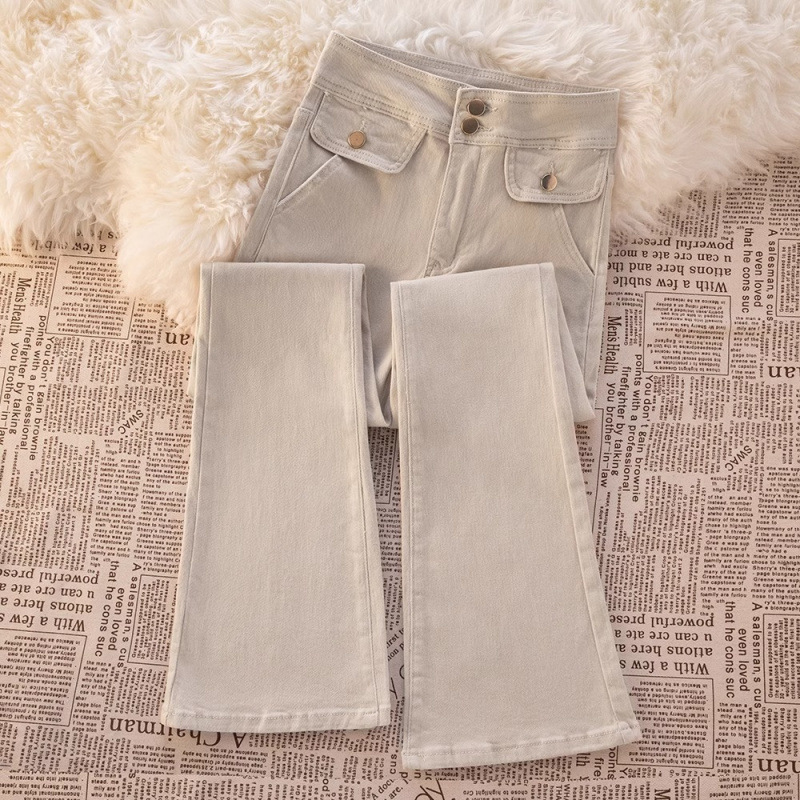 Джинсы с расклешенным низом цвета офф-вайт для женщин весна 2025 новый высокий пояс стройнящий вид элегантные расклешенные брюки для женщин