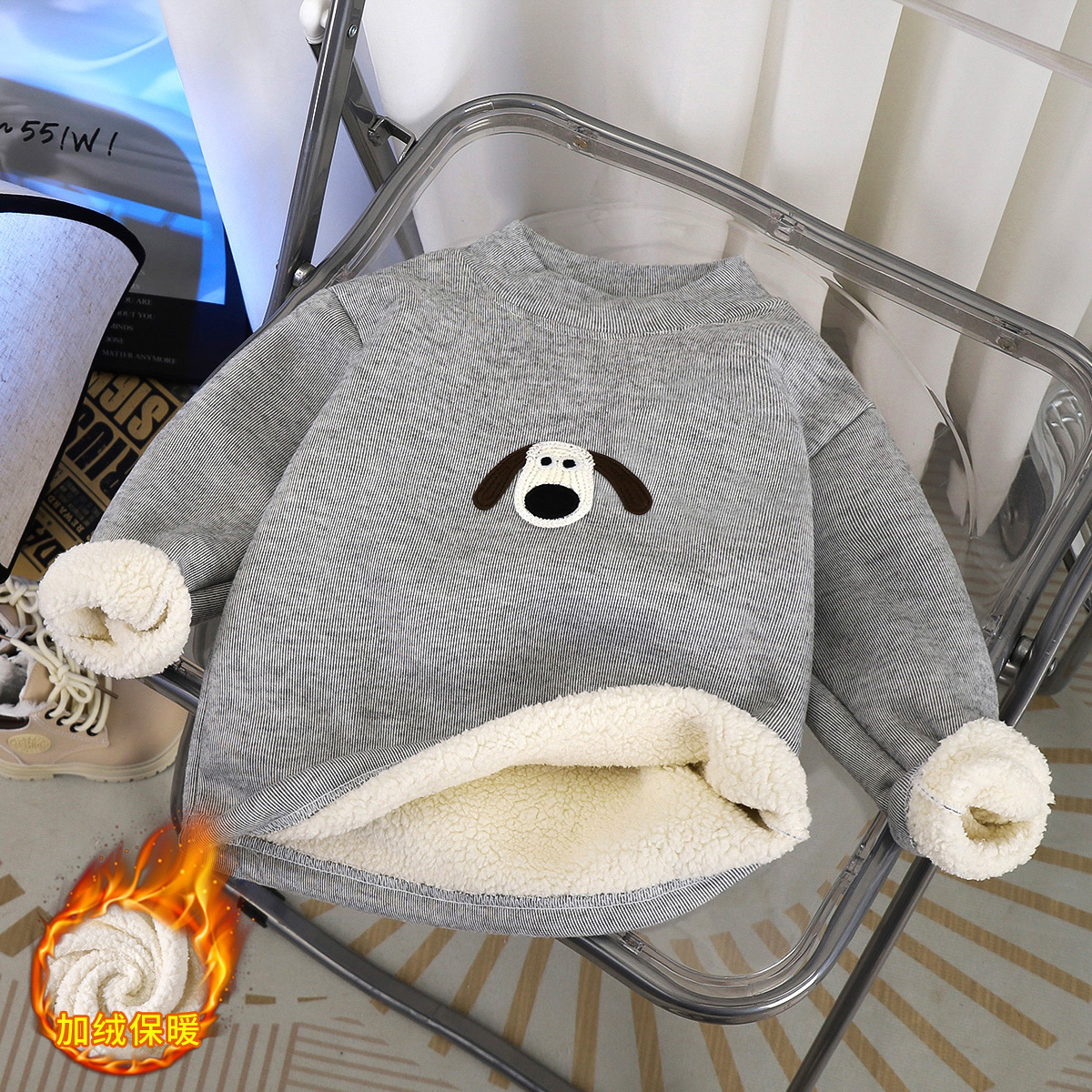 A generation of new boys and girls autumn and winter fleece-lined bottoming shirt western style baby girl high collar jacket warm long sleeve