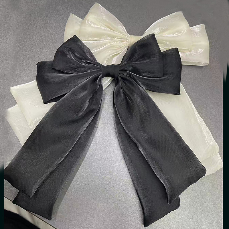 Cream Mesh Bow Hairpin Pearlescent Mermaid Bow Ribbon Top Clip Forest Sweet Hairpin Brooch