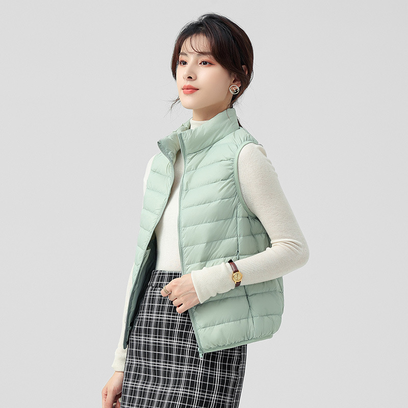 2023 New Autumn and Winter Thin Short Stand Collar 90% White Duck down Warm Waistcoat Vest down Vest Women's Outerwear
