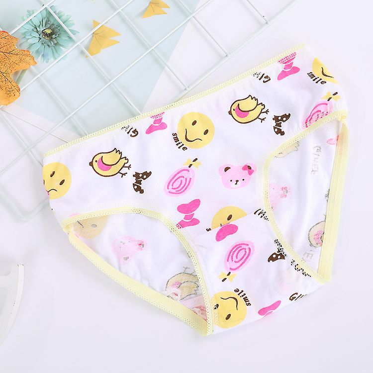 Factory Direct Sales Kidsren's Underwear Foreign Trade Cotton Printed Edge Briefs Girls Lace Underwear Triangle Pure Cotton Cross-Border