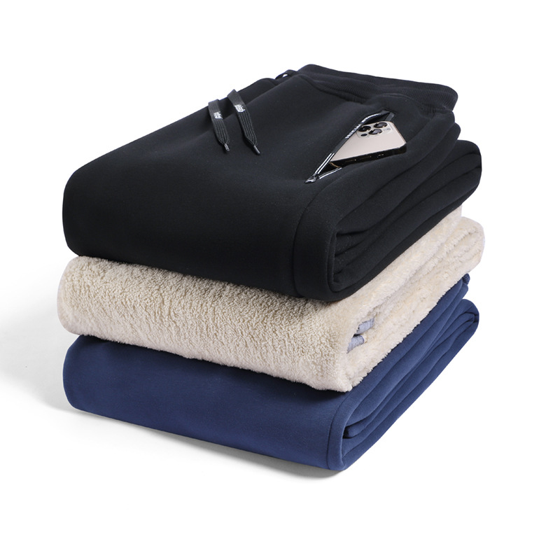 Cross-Border New Men's Fleece-Lined Pants, Lamb Fleece Sweatpants, Jogger Pants, Men's Sports Pants, Fleece-Lined Casual Pants, Warm Jogger Pants