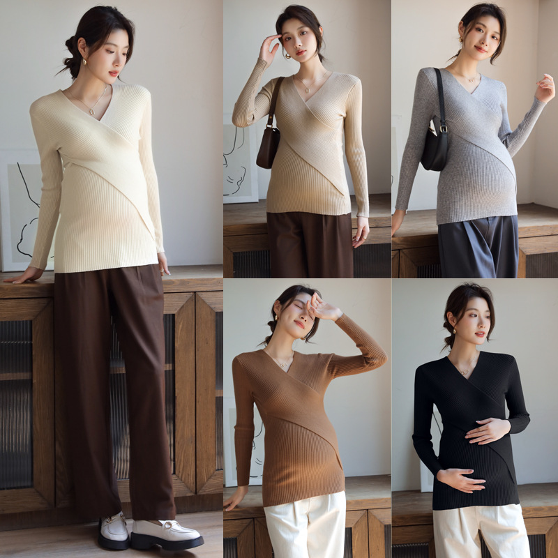 Autumn and winter cross collar long sleeve sweater base shirt can be suitable for breastfeeding before and after pregnancy