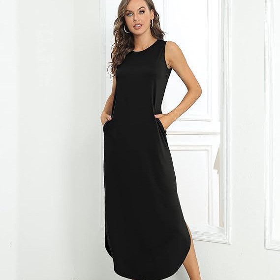 платье Amazon иностранной торговли европейской и американской моды с круглым вырезом повседневное безрукавное платье