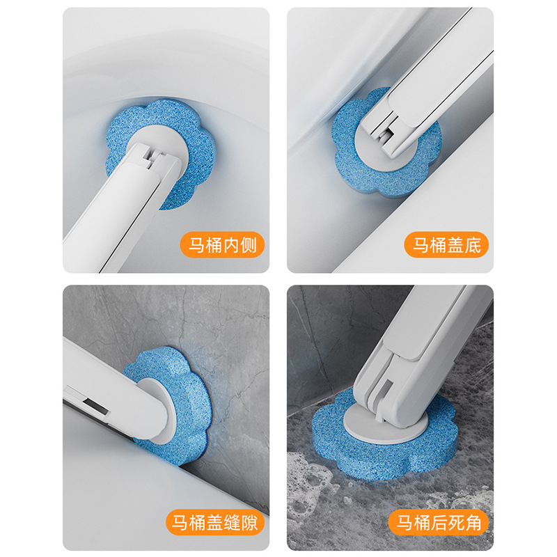 Disposable Toilet Brush Bathroom Wall-Mounted Toilet Brush Disposable Antibacterial Sponge Replacement Head Toilet Cleaning Brush